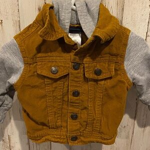 Infant Tan Corduroy Jacket with Gray Sleeves
